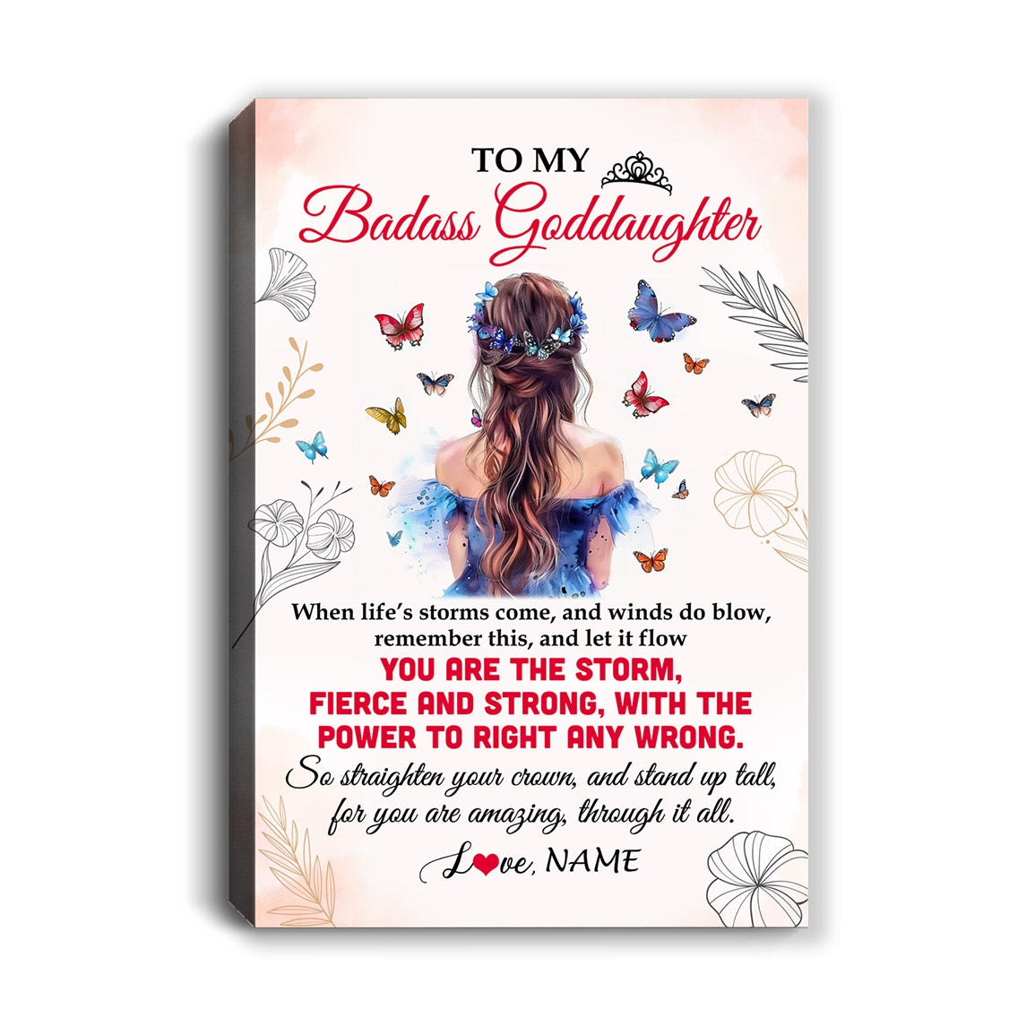 Personalized To My Badass Goddaughter Canvas From Aunt Uncle Floral Butterfly Goddaughter Birthday Gifts Graduation Christmas Custom Wall Art Print Framed Canvas | siriusteestore