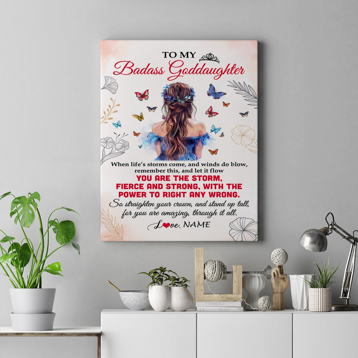 Personalized To My Badass Goddaughter Canvas From Aunt Uncle Floral Butterfly Goddaughter Birthday Gifts Graduation Christmas Custom Wall Art Print Framed Canvas | siriusteestore