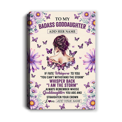 Personalized To My Badass Goddaughter Canvas From Uncle Aunt Purple Butterfly I Am The Storm Goddaughter Gifts Birthday Graduation Christmas Custom Art Framed Canvas | siriusteestore