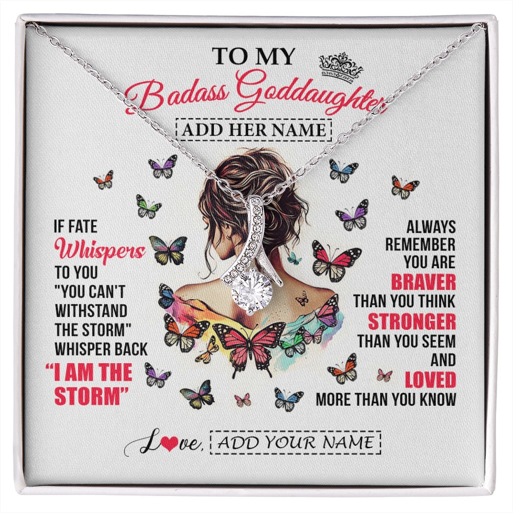 Alluring Beauty Necklace 14K White Gold Finish | 1 | Personalized To My Badass Goddaughter From Uncle Aunt Necklace I Am The Storm Goddaughter Gifts Birthday Graduation Christmas Custom Gift Box Message Card | https://siriusteestore.