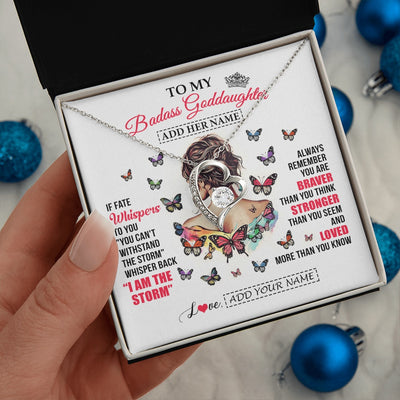 Forever Love Necklace 14K White Gold Finish | 2 | Personalized To My Badass Goddaughter From Uncle Aunt Necklace I Am The Storm Goddaughter Gifts Birthday Graduation Christmas Custom Gift Box Message Card | https://siriusteestore.