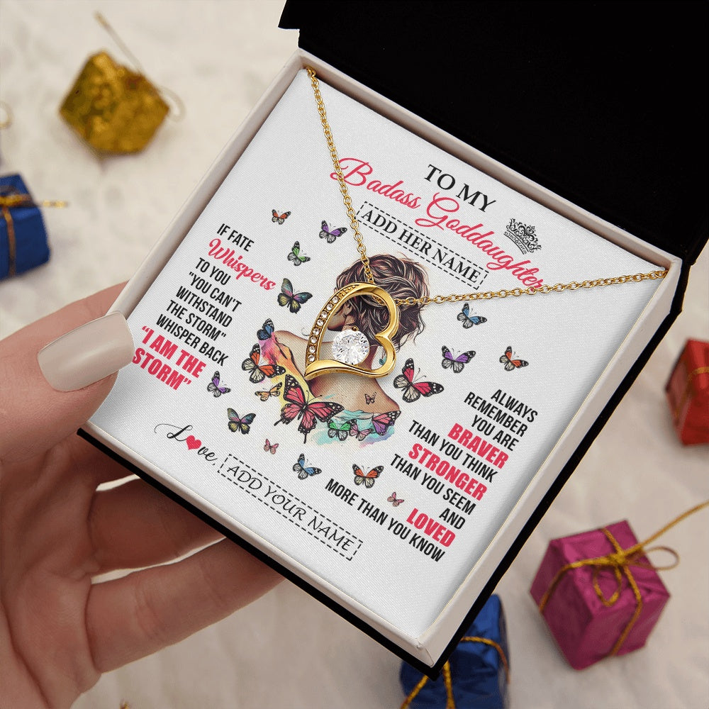 Forever Love Necklace 18K Yellow Gold Finish | 2 | Personalized To My Badass Goddaughter From Uncle Aunt Necklace I Am The Storm Goddaughter Gifts Birthday Graduation Christmas Custom Gift Box Message Card | https://siriusteestore.
