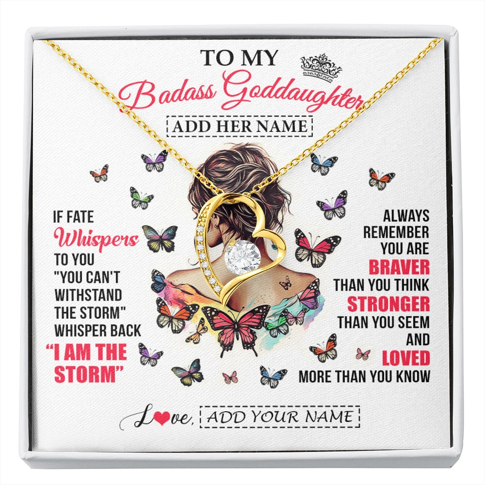 Forever Love Necklace 18K Yellow Gold Finish | 1 | Personalized To My Badass Goddaughter From Uncle Aunt Necklace I Am The Storm Goddaughter Gifts Birthday Graduation Christmas Custom Gift Box Message Card | https://siriusteestore.