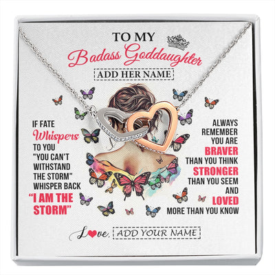 Interlocking Hearts Necklace Stainless Steel & Rose Gold Finish | 1 | Personalized To My Badass Goddaughter From Uncle Aunt Necklace I Am The Storm Goddaughter Gifts Birthday Graduation Christmas Custom Gift Box Message Card | https://siriusteestore.