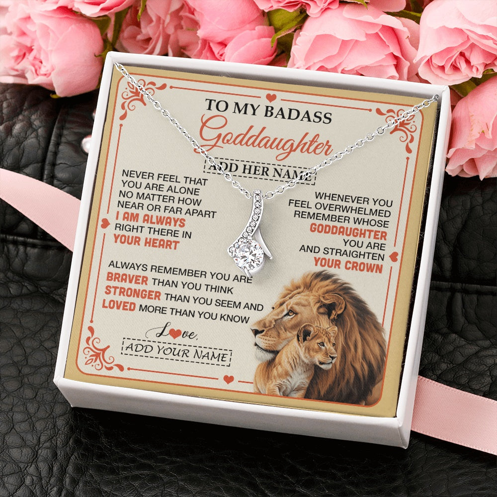 Alluring Beauty Necklace 14K White Gold Finish | 2 | Personalized To My Badass Goddaughter Gifts From Godmother Necklace Lion Jewelry Gifts Present Ideas For Goddaughter Birthday Christmas Gift Box Message Card | https://siriusteestore.