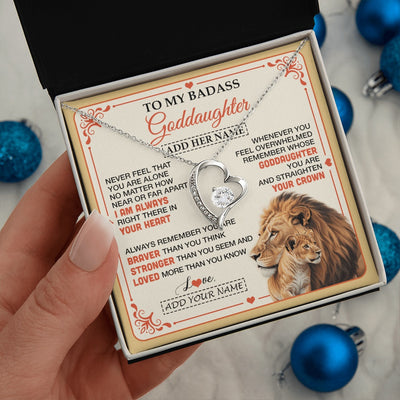 Forever Love Necklace 14K White Gold Finish | 2 | Personalized To My Badass Goddaughter Gifts From Godmother Necklace Lion Jewelry Gifts Present Ideas For Goddaughter Birthday Christmas Gift Box Message Card | https://siriusteestore.