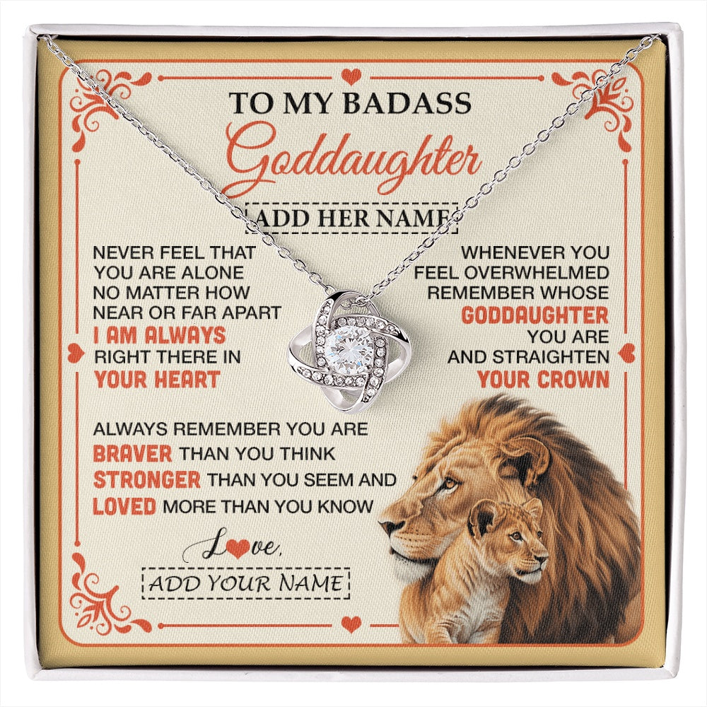 Love Knot Necklace 14K White Gold Finish | 1 | Personalized To My Badass Goddaughter Gifts From Godmother Necklace Lion Jewelry Gifts Present Ideas For Goddaughter Birthday Christmas Gift Box Message Card | https://siriusteestore.