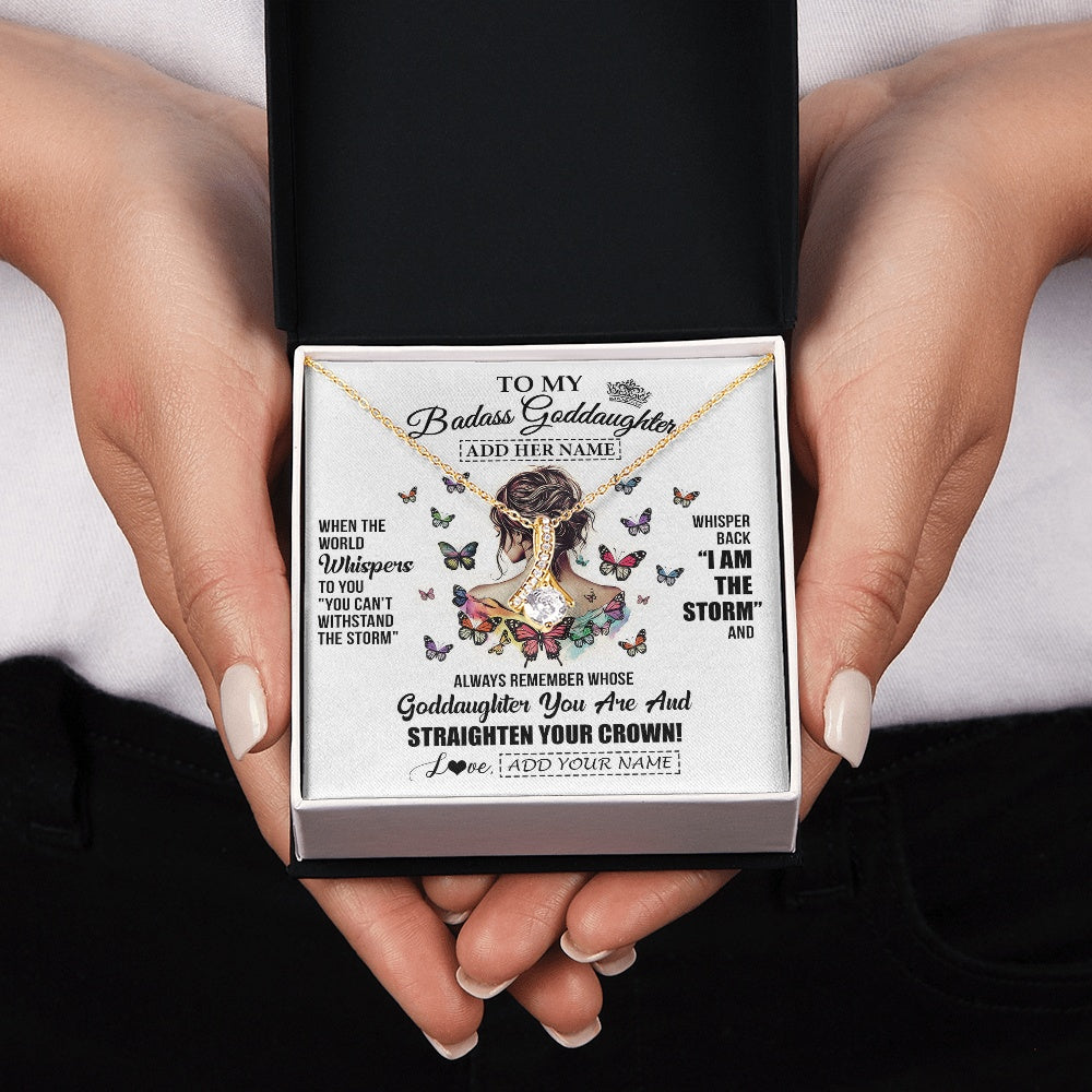 Alluring Beauty Necklace 18K Yellow Gold Finish | 2 | Personalized To My Badass Goddaughter I Am The Storm Necklace From Godmother Beautiful Goddaughter Birthday Gifts Graduation Christmas Gift Box Message Card | https://siriusteestore.