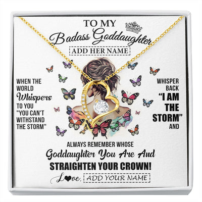 Forever Love Necklace 18K Yellow Gold Finish | 1 | Personalized To My Badass Goddaughter I Am The Storm Necklace From Godmother Beautiful Goddaughter Birthday Gifts Graduation Christmas Gift Box Message Card | https://siriusteestore.