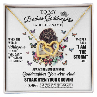 Interlocking Hearts Necklace 18K Yellow Gold Finish | 1 | Personalized To My Badass Goddaughter I Am The Storm Necklace From Godmother Beautiful Goddaughter Birthday Gifts Graduation Christmas Gift Box Message Card | https://siriusteestore.