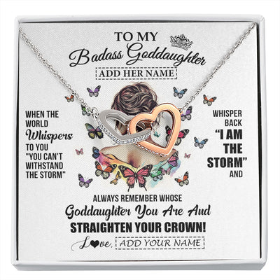 Interlocking Hearts Necklace Stainless Steel & Rose Gold Finish | 1 | Personalized To My Badass Goddaughter I Am The Storm Necklace From Godmother Beautiful Goddaughter Birthday Gifts Graduation Christmas Gift Box Message Card | https://siriusteestore.