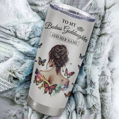 Personalized To My Badass Goddaughter I Am The Storm Tumbler From Godmother Beautiful Goddaughter Birthday Gifts Graduation Christmas Adults Custom Stainless Steel Mug | siriusteestore