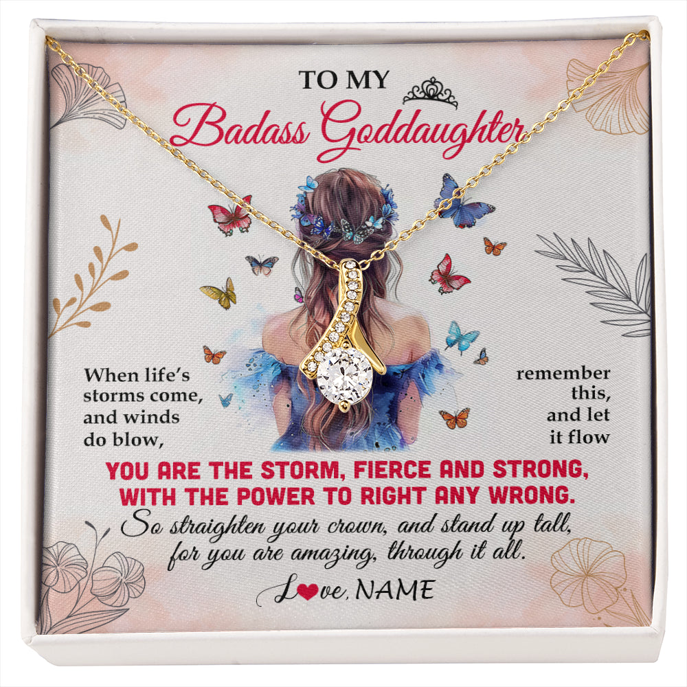 Alluring Beauty Necklace 18K Yellow Gold Finish | 1 | Personalized To My Badass Goddaughter Necklace From Aunt Floral Butterfly Goddaughter Birthday Gifts Graduation Christmas Customized Gift Box Message Card | siriusteestore