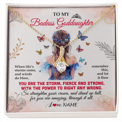 Alluring Beauty Necklace 18K Yellow Gold Finish | 1 | Personalized To My Badass Goddaughter Necklace From Aunt Floral Butterfly Goddaughter Birthday Gifts Graduation Christmas Customized Gift Box Message Card | siriusteestore