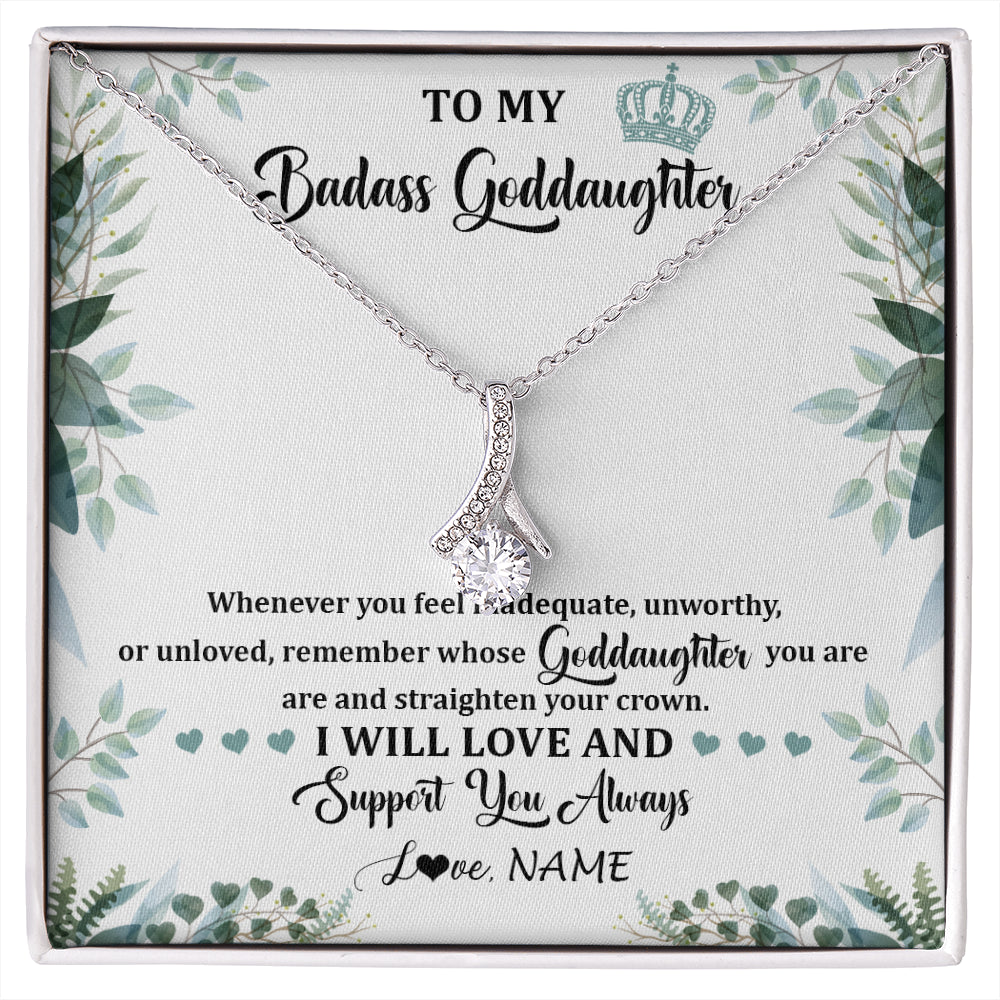 Alluring Beauty Necklace 14K White Gold Finish | 1 | Personalized To My Badass Goddaughter Necklace From Aunt Uncle Straighten Your Crown Goddaughter Birthday Graduation Christmas Customized Gift Box Message Card | siriusteestore