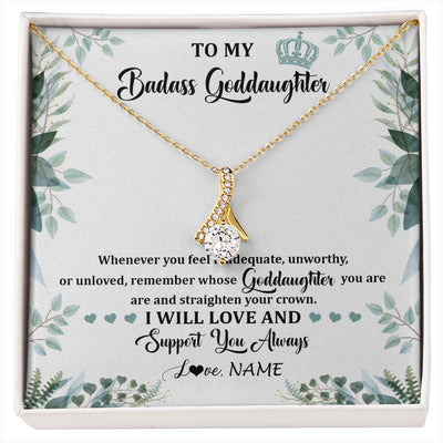 Alluring Beauty Necklace 18K Yellow Gold Finish | 1 | Personalized To My Badass Goddaughter Necklace From Aunt Uncle Straighten Your Crown Goddaughter Birthday Graduation Christmas Customized Gift Box Message Card | siriusteestore