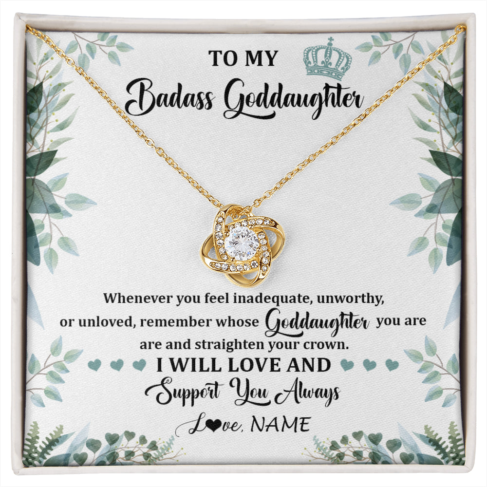 Love Knot Necklace 18K Yellow Gold Finish | 1 | Personalized To My Badass Goddaughter Necklace From Aunt Uncle Straighten Your Crown Goddaughter Birthday Graduation Christmas Customized Gift Box Message Card | siriusteestore