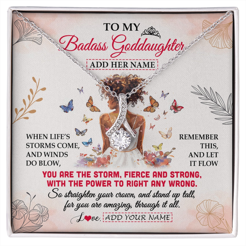 Alluring Beauty Necklace 14K White Gold Finish | 1 | Personalized To My Badass Goddaughter Necklace From Godmother Floral Butterfly African Afro Goddaughter Birthday Gifts Christmas Custom Gift Box Message Card | https://siriusteestore.