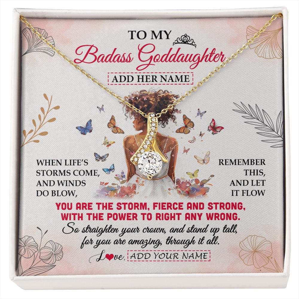 Alluring Beauty Necklace 18K Yellow Gold Finish | 1 | Personalized To My Badass Goddaughter Necklace From Godmother Floral Butterfly African Afro Goddaughter Birthday Gifts Christmas Custom Gift Box Message Card | https://siriusteestore.
