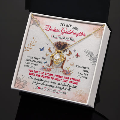 Love Knot Necklace 18K Yellow Gold Finish | 2 | Personalized To My Badass Goddaughter Necklace From Godmother Floral Butterfly African Afro Goddaughter Birthday Gifts Christmas Custom Gift Box Message Card | https://siriusteestore.