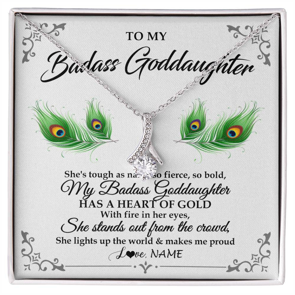 Alluring Beauty Necklace 14K White Gold Finish | 1 | Personalized To My Badass Goddaughter Necklace From Godmother Love You Always Goddaughter Birthday Graduation Christmas Customized Gift Box Message Card | siriusteestore