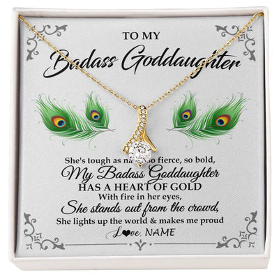Alluring Beauty Necklace 18K Yellow Gold Finish | 1 | Personalized To My Badass Goddaughter Necklace From Godmother Love You Always Goddaughter Birthday Graduation Christmas Customized Gift Box Message Card | siriusteestore