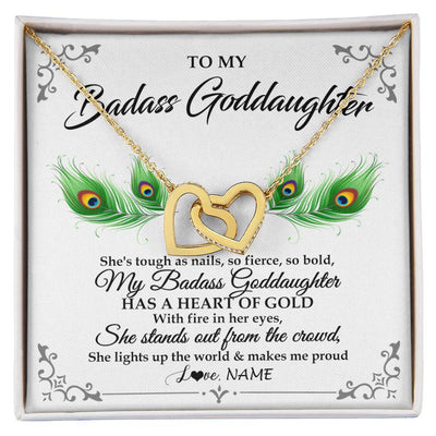 Interlocking Hearts Necklace 18K Yellow Gold Finish | 1 | Personalized To My Badass Goddaughter Necklace From Godmother Love You Always Goddaughter Birthday Graduation Christmas Customized Gift Box Message Card | siriusteestore