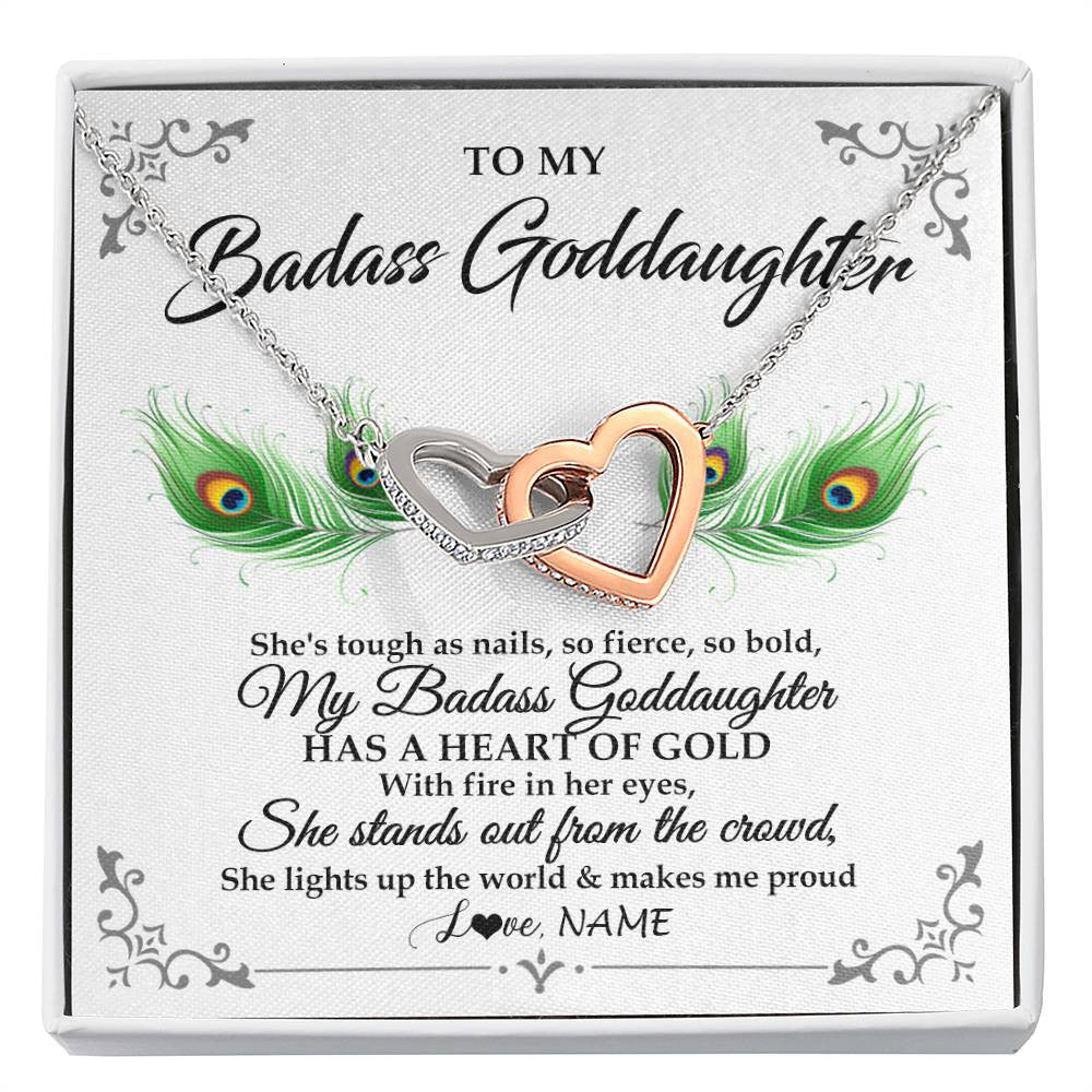Interlocking Hearts Necklace Stainless Steel & Rose Gold Finish | 1 | Personalized To My Badass Goddaughter Necklace From Godmother Love You Always Goddaughter Birthday Graduation Christmas Customized Gift Box Message Card | siriusteestore