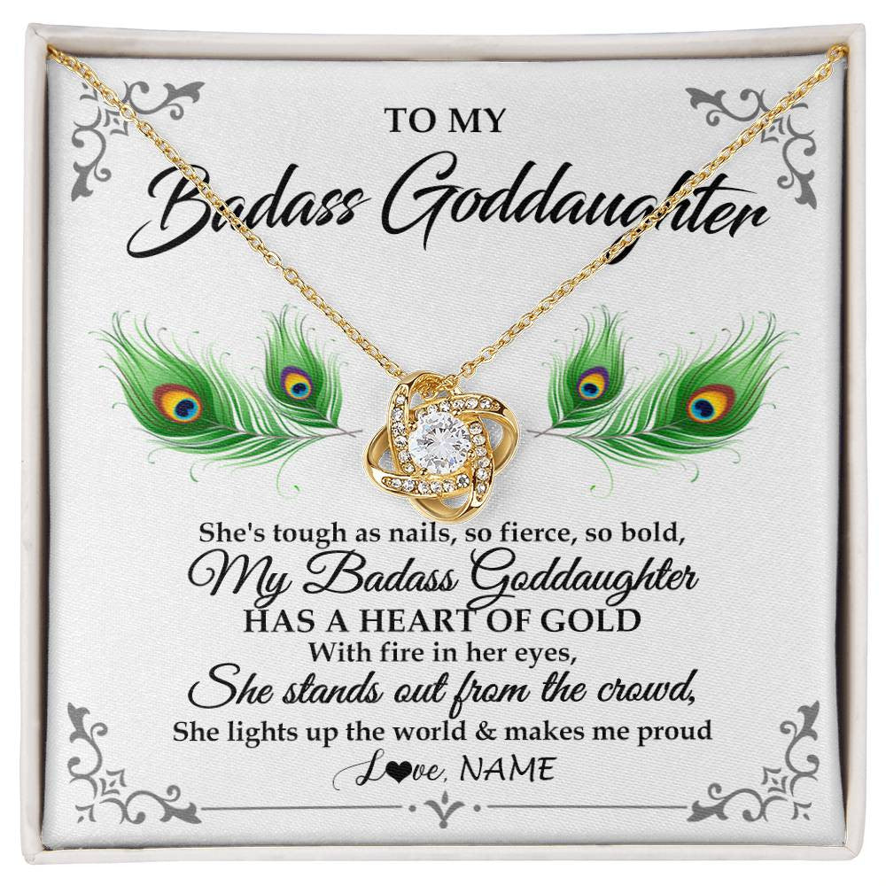 Love Knot Necklace 18K Yellow Gold Finish | 1 | Personalized To My Badass Goddaughter Necklace From Godmother Love You Always Goddaughter Birthday Graduation Christmas Customized Gift Box Message Card | siriusteestore