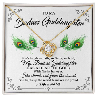 Love Knot Necklace 18K Yellow Gold Finish | 1 | Personalized To My Badass Goddaughter Necklace From Godmother Love You Always Goddaughter Birthday Graduation Christmas Customized Gift Box Message Card | siriusteestore