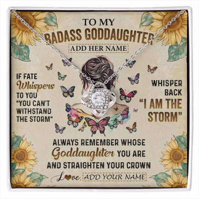 Love Knot Necklace 14K White Gold Finish | 1 | Personalized To My Badass Goddaughter Necklace From Uncle Aunt I Am The Storm Goddaughter Gifts Birthday Graduation Christmas Customized Gift Box Message Card | siriusteestore