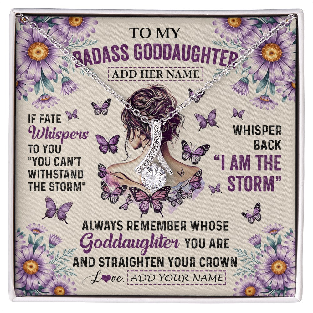 Alluring Beauty Necklace 14K White Gold Finish | 1 | Personalized To My Badass Goddaughter Necklace From Uncle Aunt Purple Butterfly I Am The Storm Goddaughter Gifts Birthday Christmas Gift Box Message Card | https://siriusteestore.
