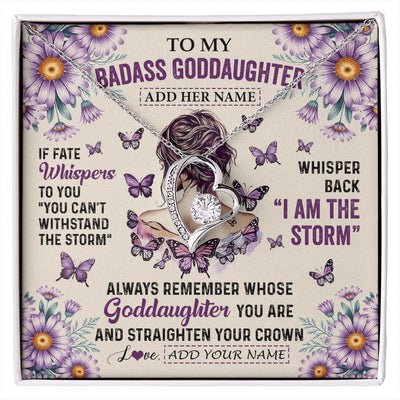 Forever Love Necklace 14K White Gold Finish | 1 | Personalized To My Badass Goddaughter Necklace From Uncle Aunt Purple Butterfly I Am The Storm Goddaughter Gifts Birthday Christmas Gift Box Message Card | https://siriusteestore.
