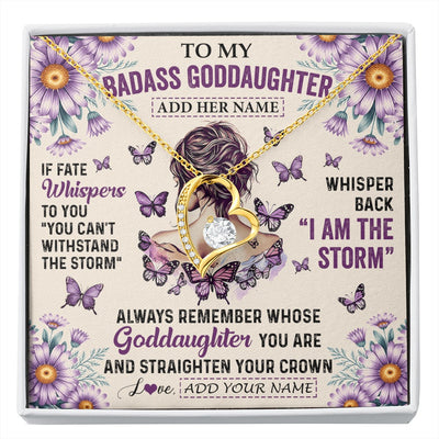 Forever Love Necklace 18K Yellow Gold Finish | 1 | Personalized To My Badass Goddaughter Necklace From Uncle Aunt Purple Butterfly I Am The Storm Goddaughter Gifts Birthday Christmas Gift Box Message Card | https://siriusteestore.