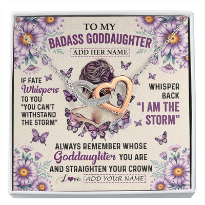 Interlocking Hearts Necklace Stainless Steel & Rose Gold Finish | 1 | Personalized To My Badass Goddaughter Necklace From Uncle Aunt Purple Butterfly I Am The Storm Goddaughter Gifts Birthday Christmas Gift Box Message Card | https://siriusteestore.