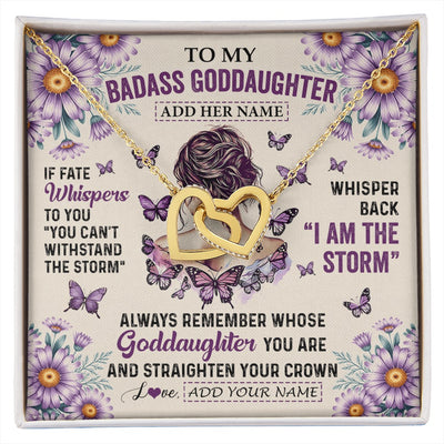Interlocking Hearts Necklace 18K Yellow Gold Finish | 1 | Personalized To My Badass Goddaughter Necklace From Uncle Aunt Purple Butterfly I Am The Storm Goddaughter Gifts Birthday Christmas Gift Box Message Card | https://siriusteestore.