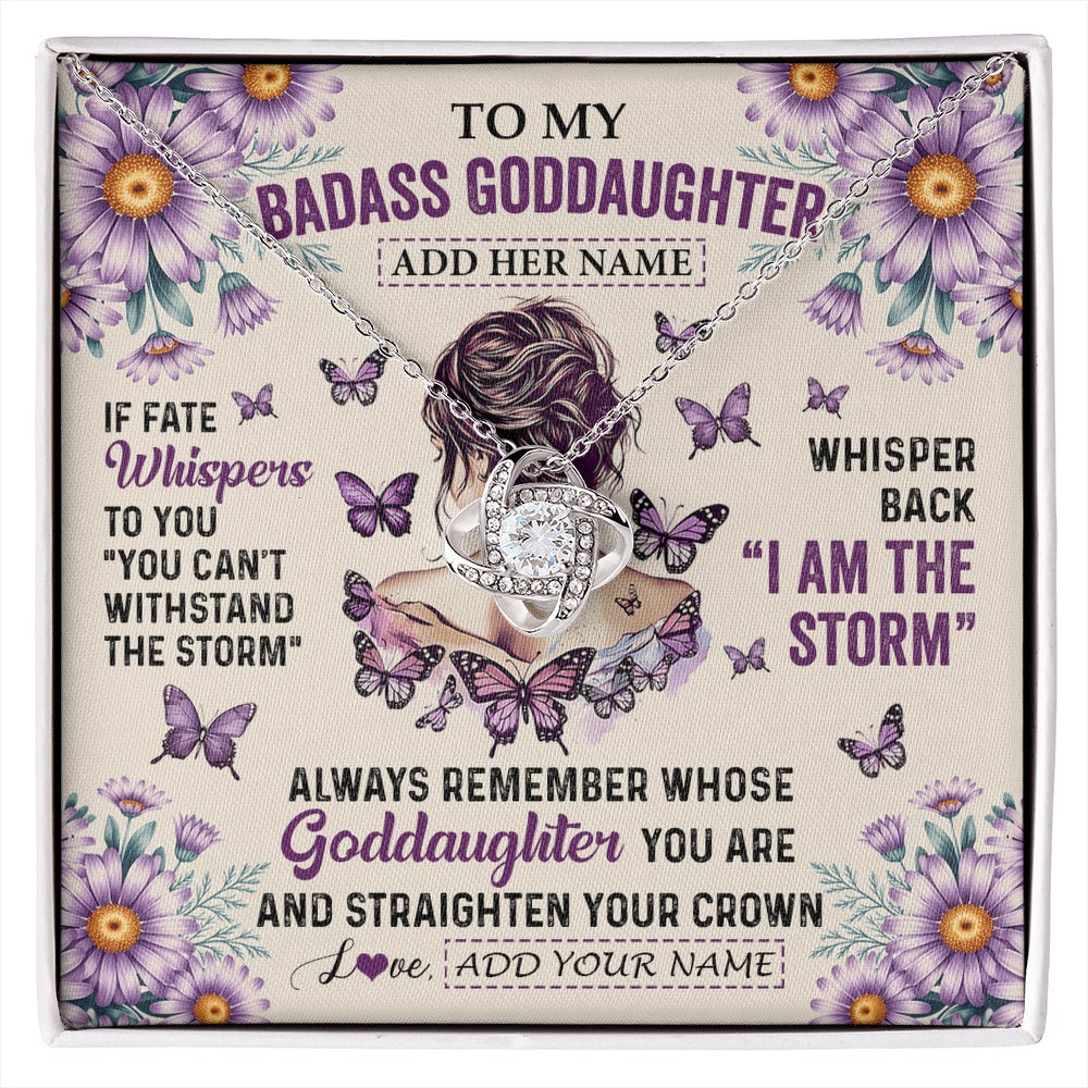 Love Knot Necklace 14K White Gold Finish | 1 | Personalized To My Badass Goddaughter Necklace From Uncle Aunt Purple Butterfly I Am The Storm Goddaughter Gifts Birthday Christmas Gift Box Message Card | https://siriusteestore.