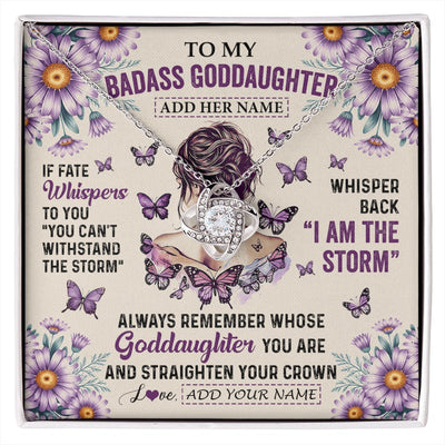 Love Knot Necklace 14K White Gold Finish | 1 | Personalized To My Badass Goddaughter Necklace From Uncle Aunt Purple Butterfly I Am The Storm Goddaughter Gifts Birthday Christmas Gift Box Message Card | https://siriusteestore.
