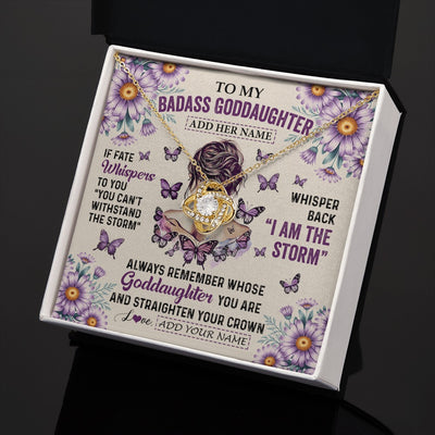 Love Knot Necklace 18K Yellow Gold Finish | 2 | Personalized To My Badass Goddaughter Necklace From Uncle Aunt Purple Butterfly I Am The Storm Goddaughter Gifts Birthday Christmas Gift Box Message Card | https://siriusteestore.