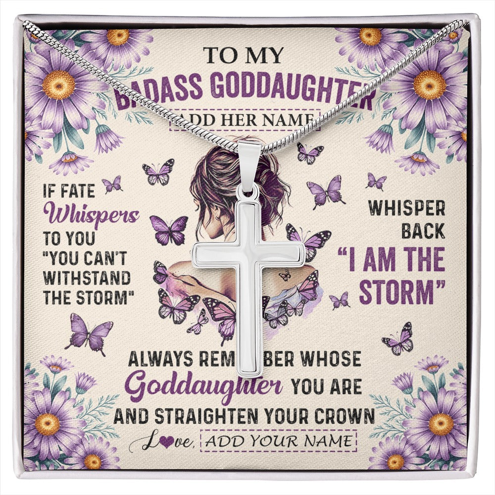 Stainless Cross Necklace Stainless Steel | 1 | Personalized To My Badass Goddaughter Necklace From Uncle Aunt Purple Butterfly I Am The Storm Goddaughter Gifts Birthday Christmas Gift Box Message Card Shirt & Hoodie | https://siriusteestore.