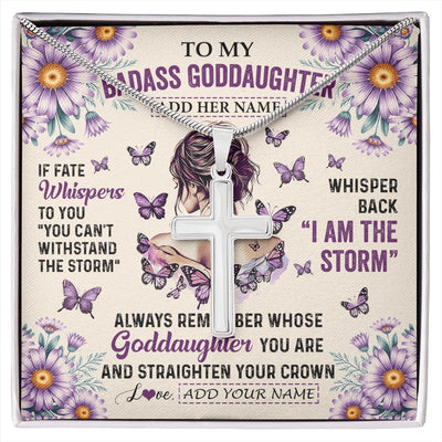 Stainless Cross Necklace Stainless Steel | 1 | Personalized To My Badass Goddaughter Necklace From Uncle Aunt Purple Butterfly I Am The Storm Goddaughter Gifts Birthday Christmas Gift Box Message Card Shirt & Hoodie | https://siriusteestore.