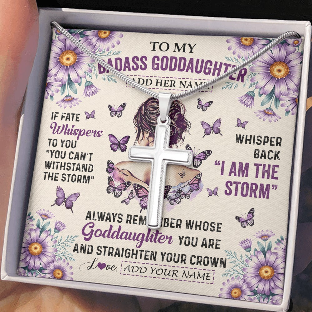 Stainless Cross Necklace Stainless Steel | 2 | Personalized To My Badass Goddaughter Necklace From Uncle Aunt Purple Butterfly I Am The Storm Goddaughter Gifts Birthday Christmas Gift Box Message Card Shirt & Hoodie | https://siriusteestore.