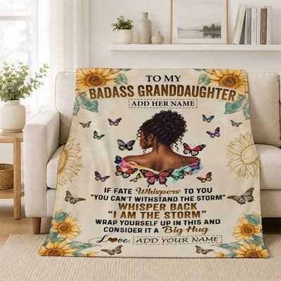 Personalized To My Badass Granddaughter Blanket From Grandma Grandpa African American I Am The Storm Granddaughter Gifts Birthday Christmas Fleece Blanket | siriusteestore