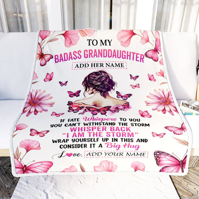 Personalized To My Badass Granddaughter Blanket From Grandpa I Am The Storm Inspirational Strong Women Granddaughter Gifts Birthday Christmas Fleece Blanket Shirt & Hoodie | siriusteestore