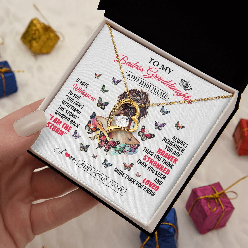 Forever Love Necklace 18K Yellow Gold Finish | 2 | Personalized To My Badass Granddaughter From Grandpa Papa Necklace I Am The Storm Granddaughter Gifts Birthday Christmas Custom Gift Box Message Card | https://siriusteestore.