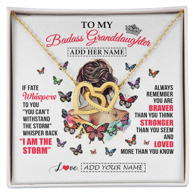 Interlocking Hearts Necklace 18K Yellow Gold Finish | 1 | Personalized To My Badass Granddaughter From Grandpa Papa Necklace I Am The Storm Granddaughter Gifts Birthday Christmas Custom Gift Box Message Card | https://siriusteestore.