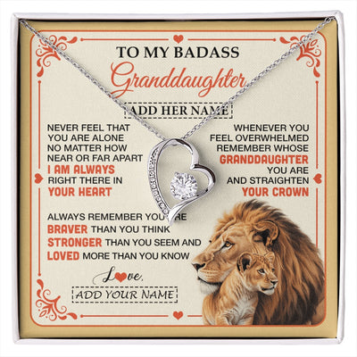 Forever Love Necklace 14K White Gold Finish | 1 | Personalized To My Badass Granddaughter Gifts From Grandpa Necklace Lion Jewelry Gifts Present Ideas Granddaughter Birthday Christmas Gift Box Message Card | https://siriusteestore.