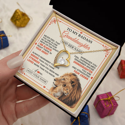 Forever Love Necklace 18K Yellow Gold Finish | 2 | Personalized To My Badass Granddaughter Gifts From Grandpa Necklace Lion Jewelry Gifts Present Ideas Granddaughter Birthday Christmas Gift Box Message Card | https://siriusteestore.
