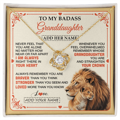 Love Knot Necklace 18K Yellow Gold Finish | 1 | Personalized To My Badass Granddaughter Gifts From Grandpa Necklace Lion Jewelry Gifts Present Ideas Granddaughter Birthday Christmas Gift Box Message Card | https://siriusteestore.