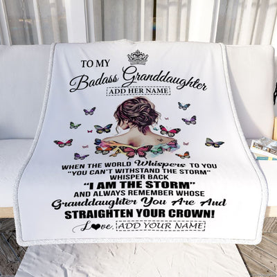 Personalized To My Badass Granddaughter I Am The Storm Blanket From Grandpa Papa Beautiful Granddaughter Birthday Gifts Christmas Adults Fleece Throw Blanket | siriusteestore